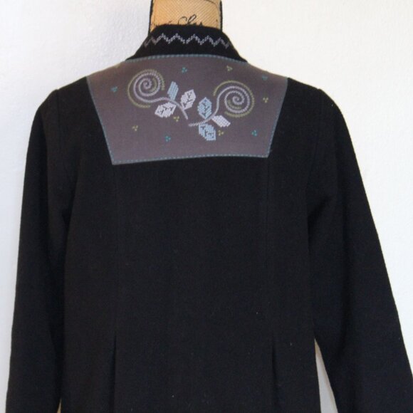 Gudrun Sjoden Black Felted Wool Embroidered Button Up "Berlin" Coat Women's S - Picture 4 of 16